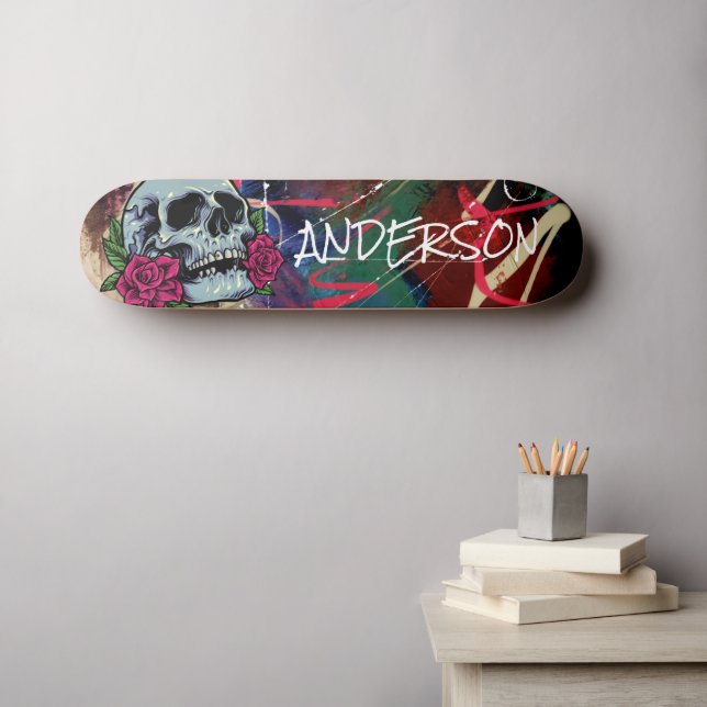 Skateboard Personnalisé Blue Skull (Art mural (Horz))
