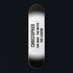 Skateboard Personnalisé L'Homme Blanc Noir Monogramme Urbain<br><div class="desc">Faites savoir à chacun qui est l'homme de la rue,  l'homme peut ou le bureau est avec ce pont urbain épique. Personnalisé avec le nom et le style typographique citent "L'Homme - Le Mythe - La Légende. L'art urbain de la rue dans les tons noirs et blancs classiques.</div>