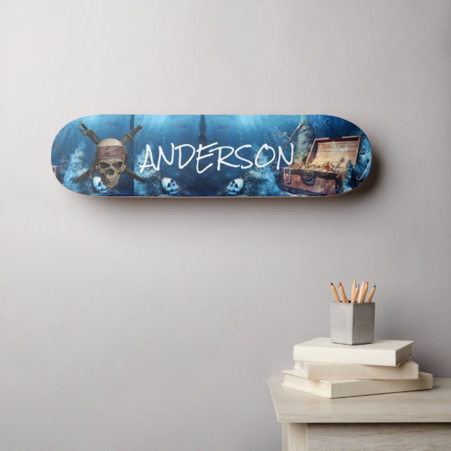 Skateboard Personnalized Pirate Skull & Cross Swords (Art mural (Horz))