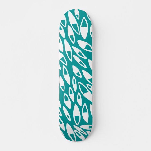 Skateboard Pétales Abstraits - Blanc sur Aqua (Devant)