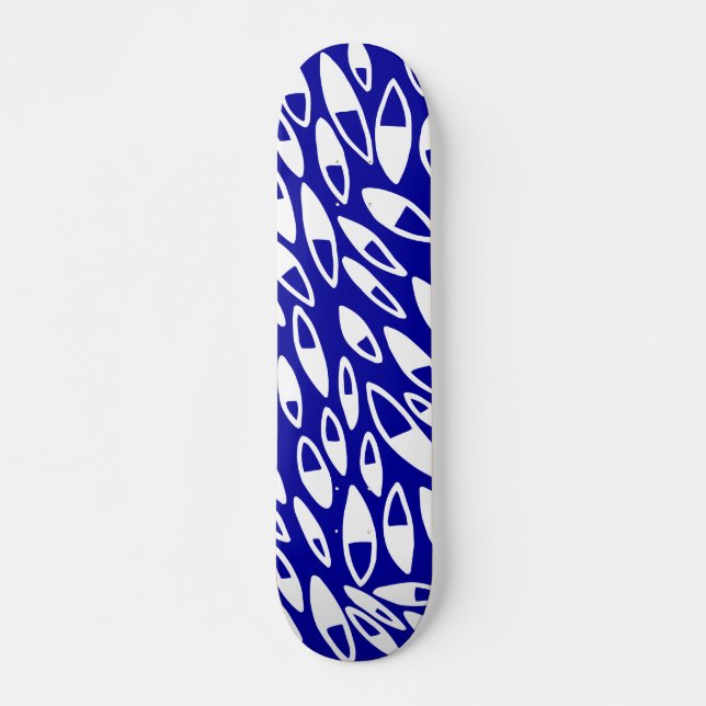Skateboard Pétales Abstraits - Blanc sur Bleu Dk (Devant)