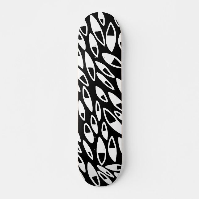 Skateboard Pétales Abstraits - Blanc sur Noir (Devant)