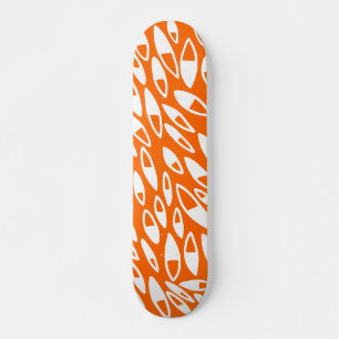 Skateboard Pétales Abstraits - Blanc sur Orange