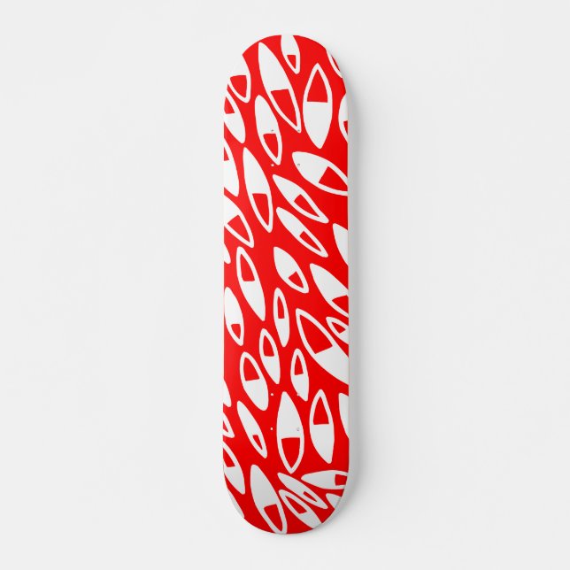Skateboard Pétales Abstraits - Blanc sur Rouge (Devant)