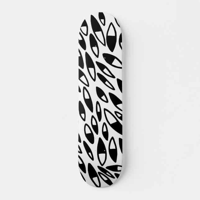 Skateboard Pétales Abstraits - Noir sur Blanc (Devant)