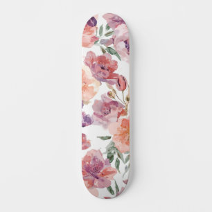 Skateboard Pétales de pêche Fleurs à l'aquarelle Botanique Fl