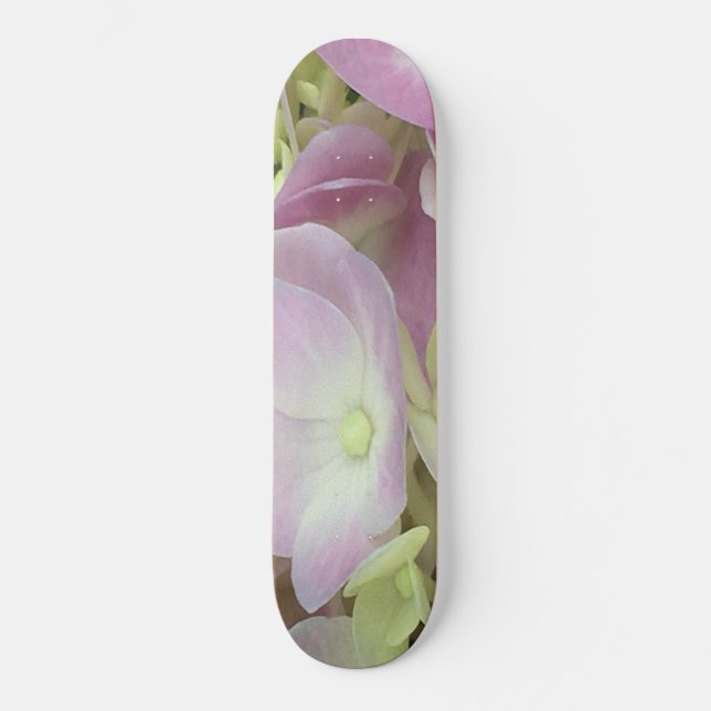 Skateboard Pétales d'hydrangée rose et blanc antique (Recto)