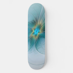 Skateboard Petite Beauté Moderne Bleu Or Fractal Art Flower