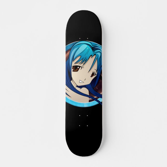 Skateboard  Petite fille manga, cheveux turquoises, yeux brun (Devant)