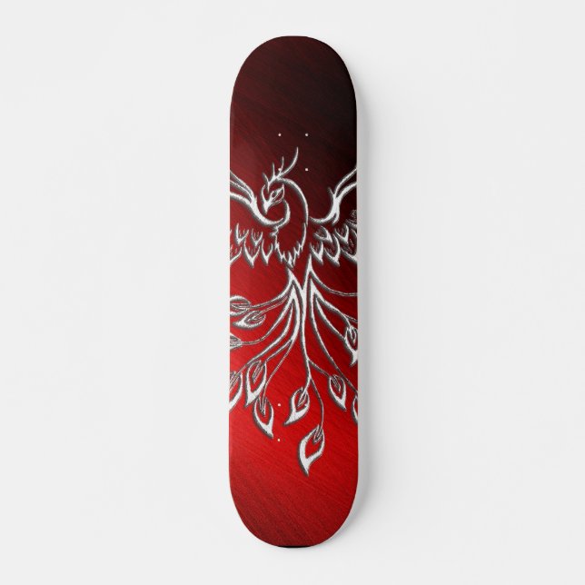 Skateboard Phoenix Blanche se lève Rouge n Cendres Noires (Devant)