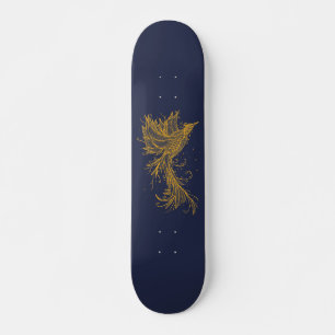 Skateboard Phoenix d'or sur la planche à roulettes bleue