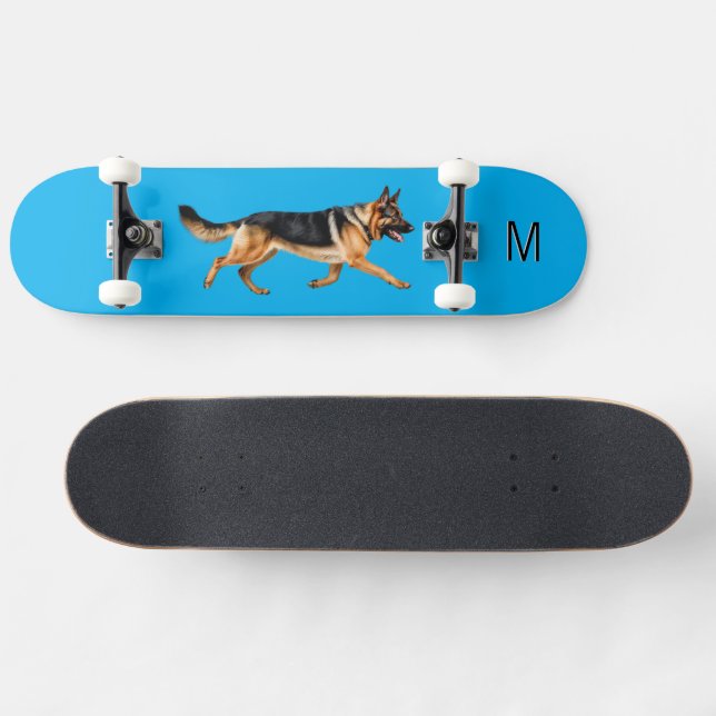 Skateboard Photo de chien berger allemand Monogramme bleu (Horz)