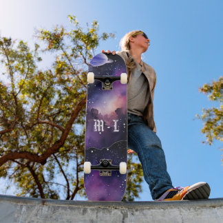 Skateboard Photo de galaxie de nébuleuse cosmique Monogramme