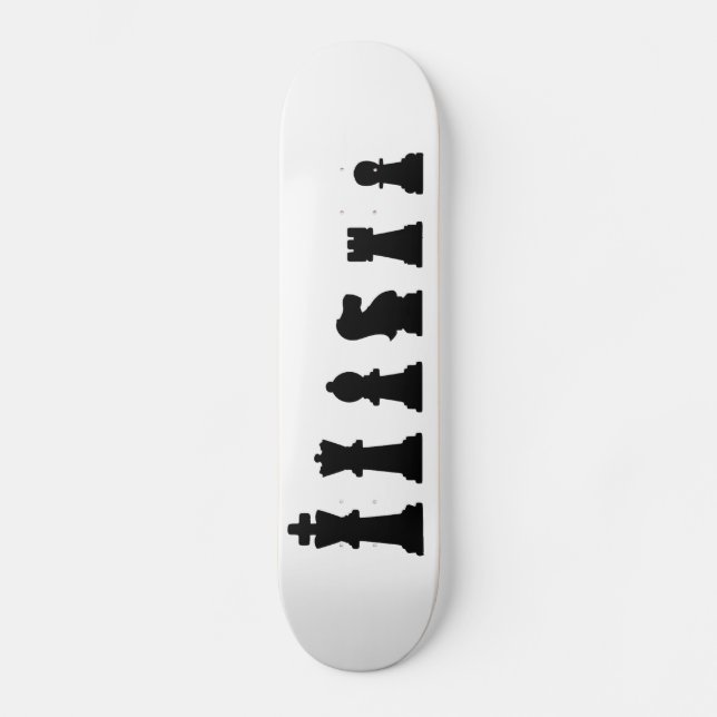 Skateboard Pièces d'échecs noires sur le blanc (Recto)