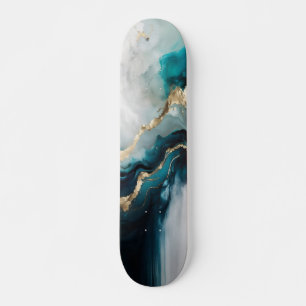 Skateboard Pierre de marbre sarcelle élégante et or