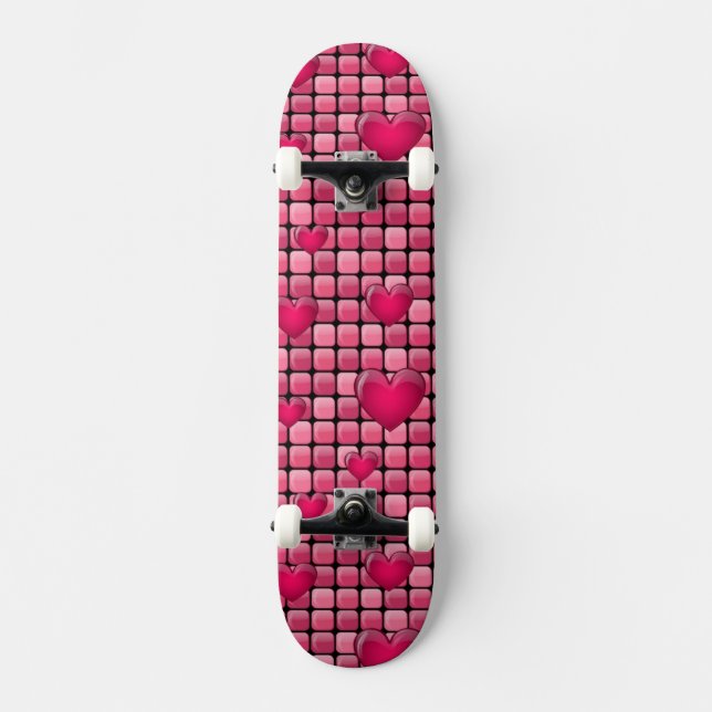 Skateboard Pile rose avec des coeurs (Recto)