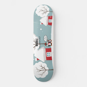 Skateboard Pingouin Bébé Gris Mignonne En Neige D'Hiver