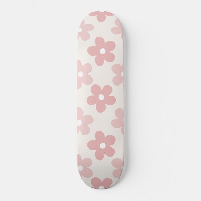 Skateboard Pink Cream Daisy Flowers Retro Pattern (Recto)