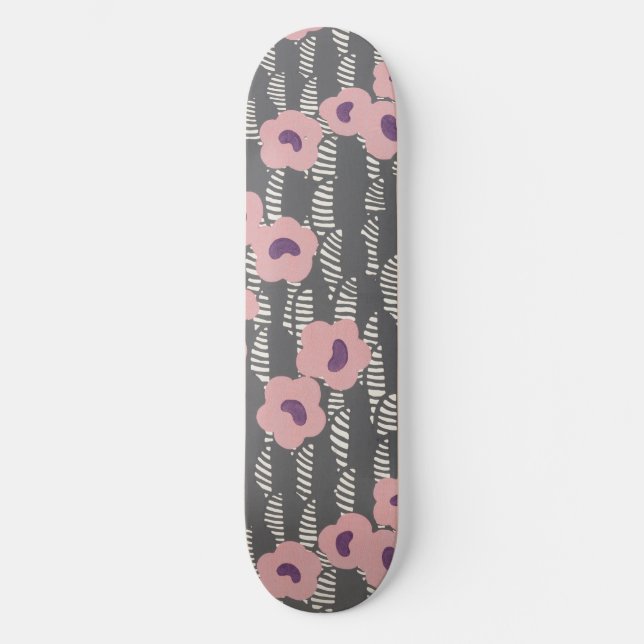 Skateboard Pink Flowers Abstract Blooms Mid-century Art Deco (Recto)