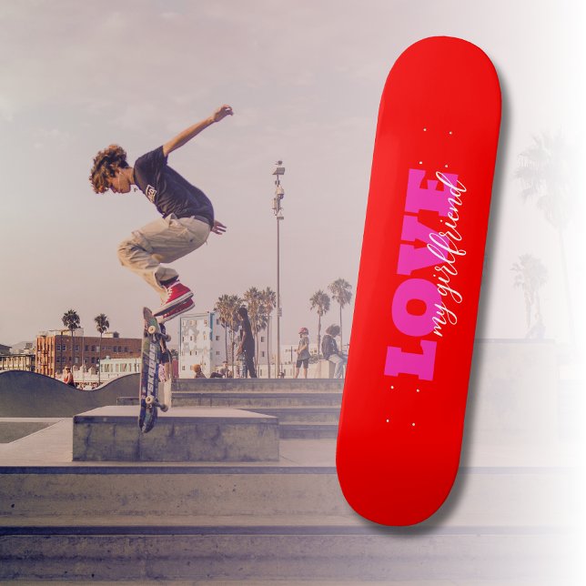Skateboard Pink LOVE ( ajouter votre texte) Neon Red Valentin (Créateur téléchargé)