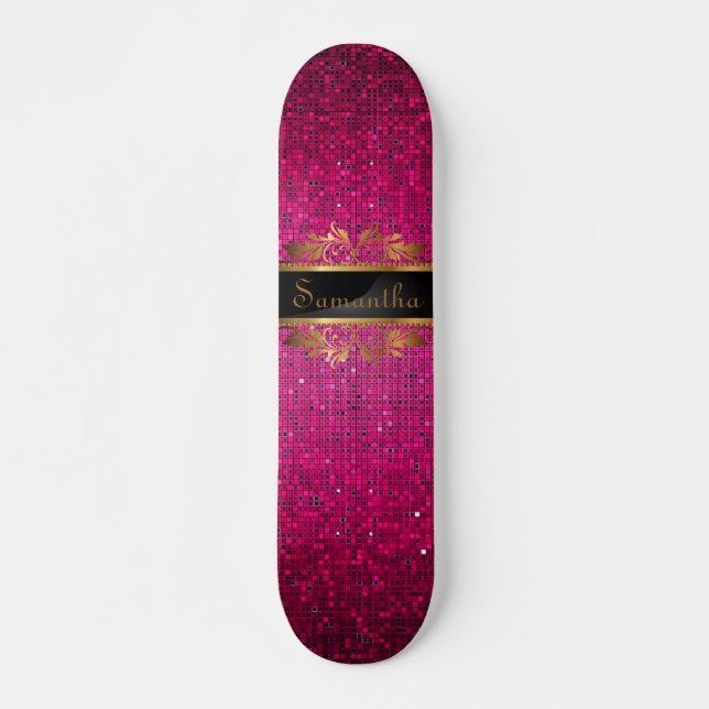 Skateboard Pink Parties scintillant Sequin Disco Old School S (Devant)