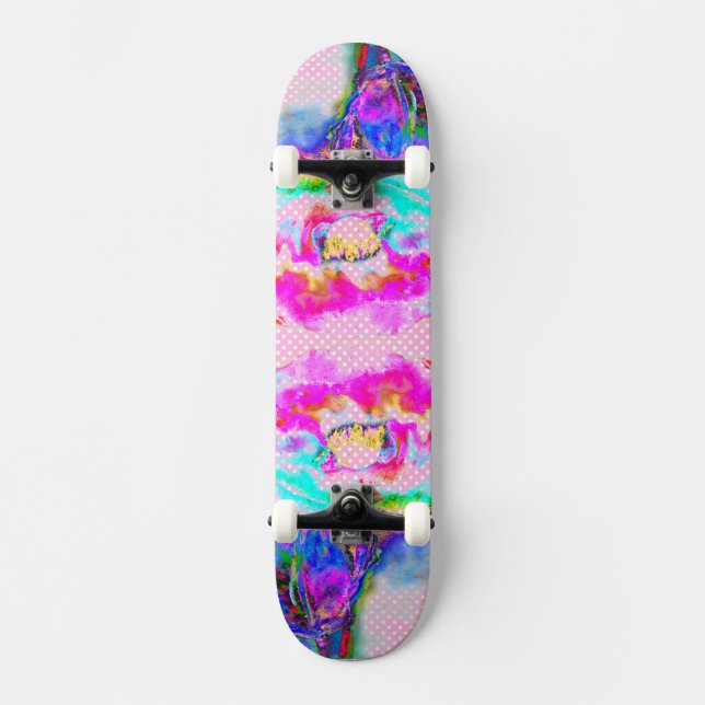 Skateboard Pink Poppy rose et blanc à petits pois (Recto)
