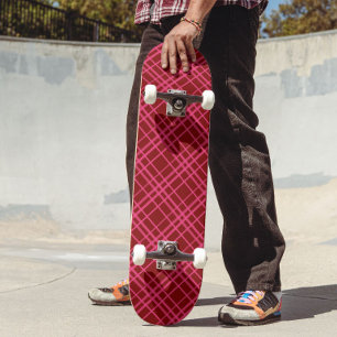 Skateboard Pink Sur Maroon Rouge Tartan Plaid Design Motif