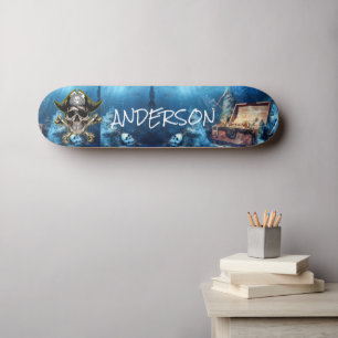 Skateboard Pirate bleu crâne et sabre croisé Sk personnalisé