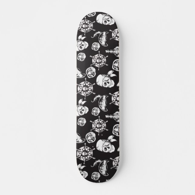 Skateboard Pirate crâne noir blanc motif (Devant)