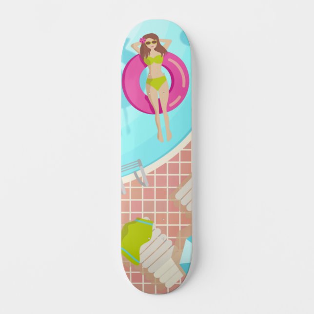 Skateboard Piscine fille en bikini été (Recto)