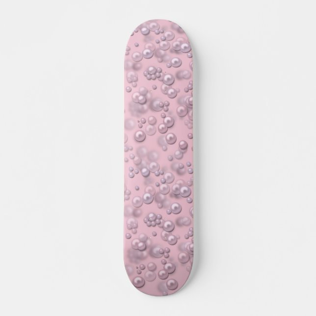 Skateboard Placers de perles blanches roses sur velours rose (Devant)