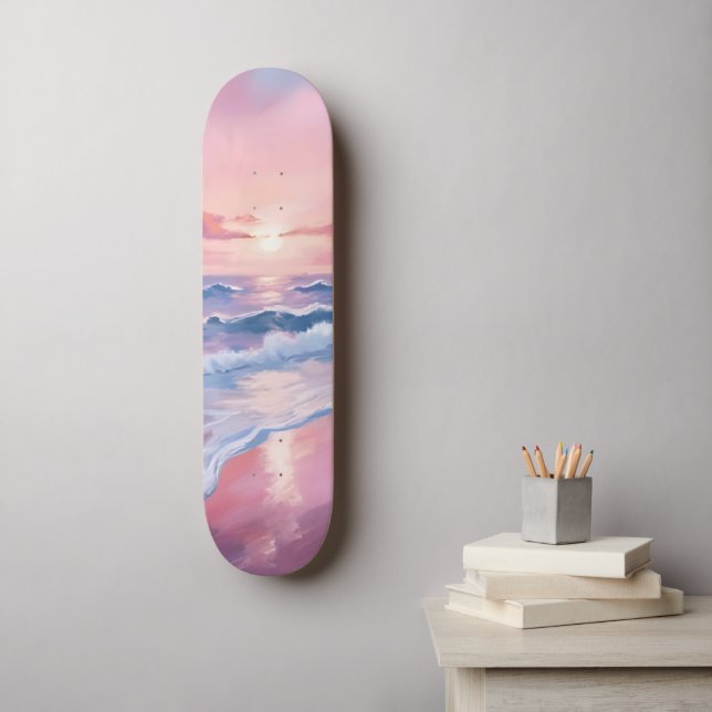 Skateboard Plage Cotton Candy | Peinture des vagues de l'océa (Art mural)