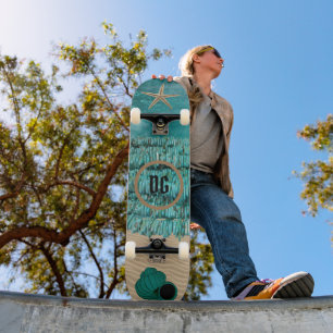 Skateboard Plage et coquilles Turquoise personnalisables Skat