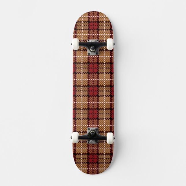 Skateboard Plaid de pixel en rouge et or (Recto)