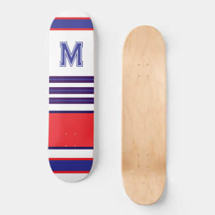 Skateboard Planche à roulettes à monogramme élégant bleu roug