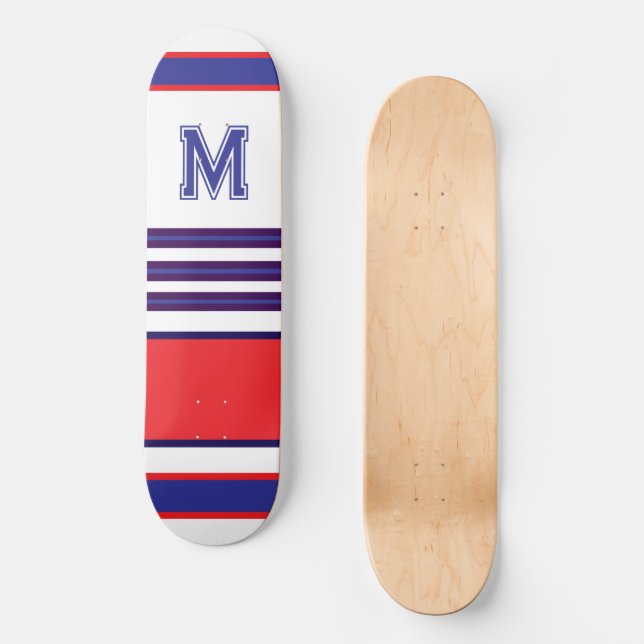 Skateboard Planche à roulettes à monogramme élégant bleu roug (Recto)