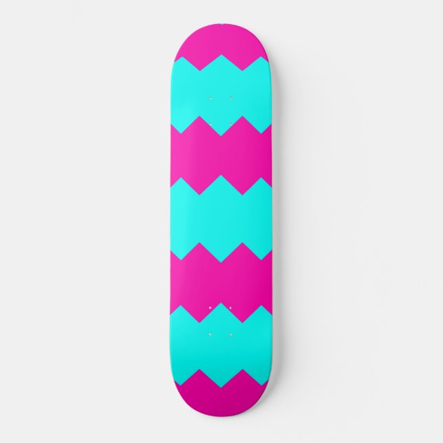 Skateboard Planche à roulettes à motif rayé zig zag rose et b (Recto)