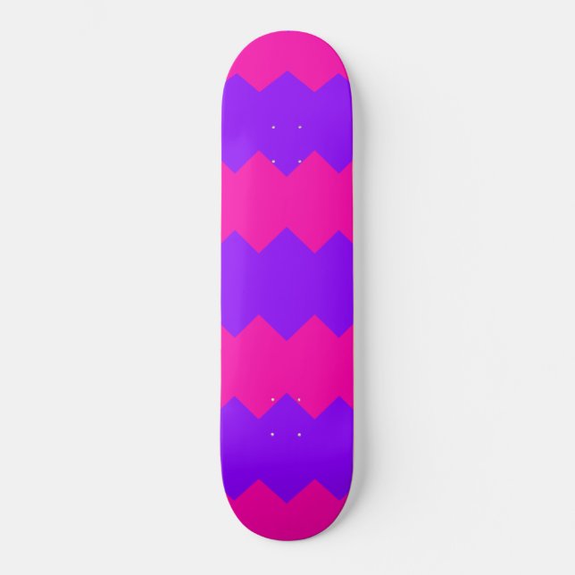 Skateboard Planche à roulettes à motif rayé zig zag rose et v (Recto)