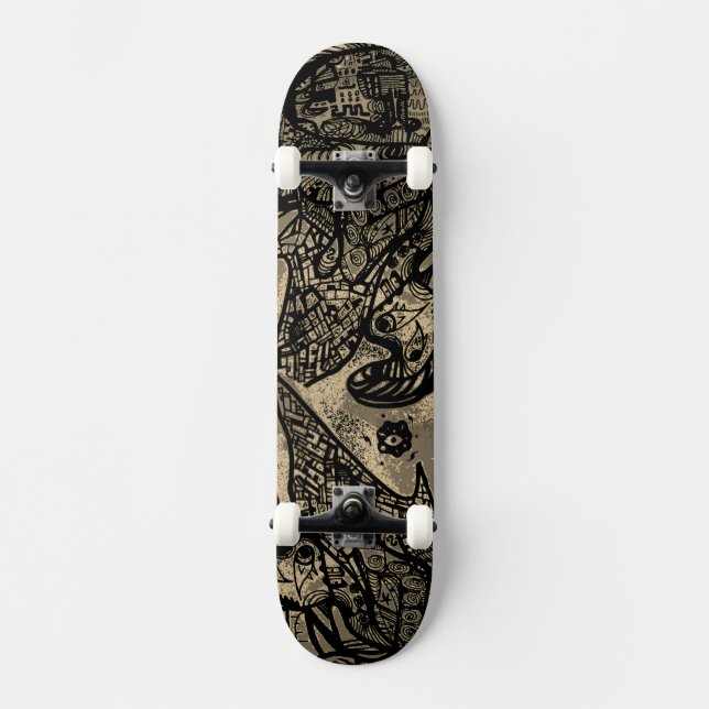 Skateboard Planche à roulettes abstraite sépia noir (Recto)