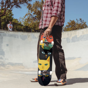SKATEBOARD PLANCHE À ROULETTES ART CHATS COLORÉS AMOUREUX DE