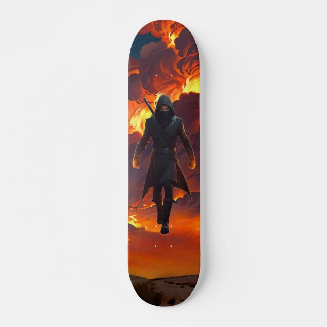 Skateboard Planche à roulettes avec Ninja et Feu  (Devant)