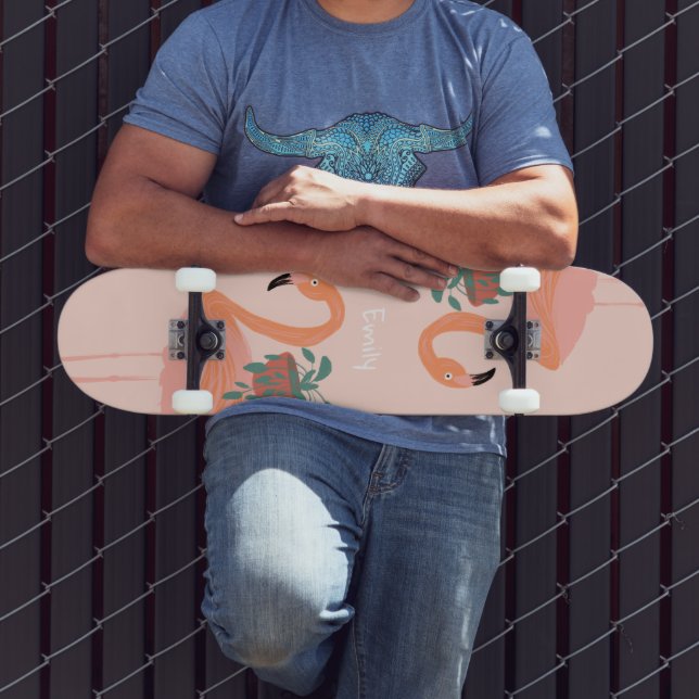 Skateboard Planche à roulettes avec plante en pot flamant ros (Extérieur 3)