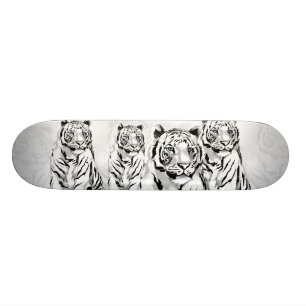 Skateboard Planche à roulettes blanche majestueuse de tigre