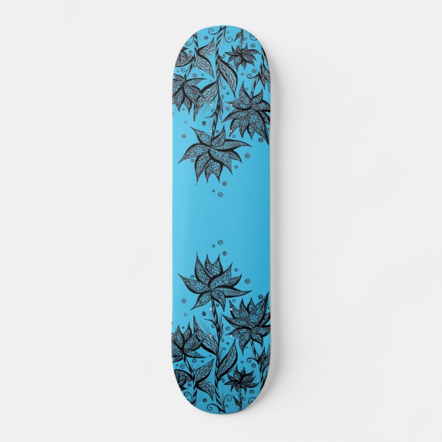 Skateboard Planche à roulettes bleue avec dessin de fleurs en (Recto)