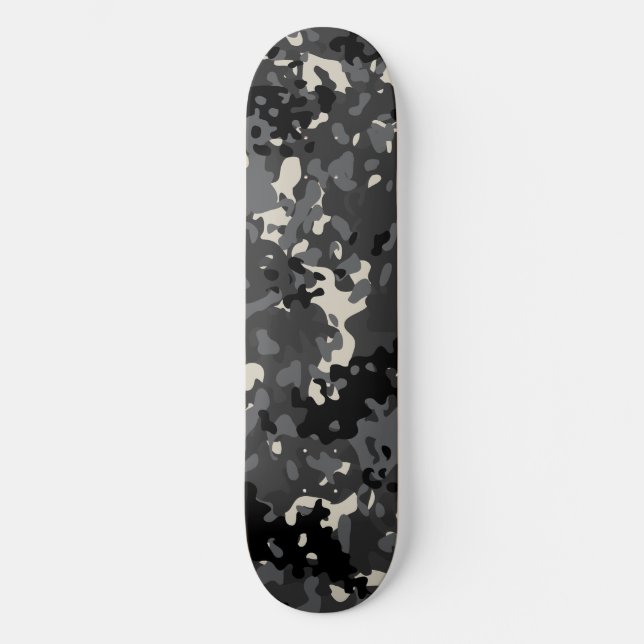 Skateboard Planche à roulettes Camo noire blanche grise (Recto)