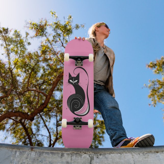 SKATEBOARD PLANCHE À ROULETTES CHAT NOIR ROSE (Extérieur 1)
