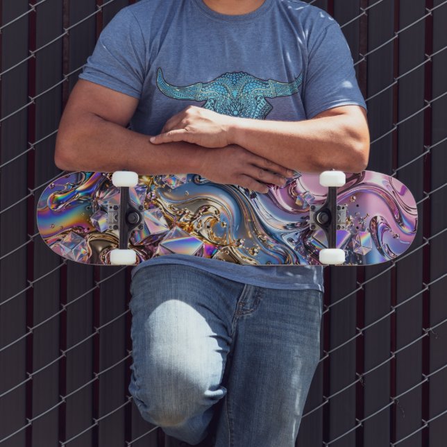Skateboard Planche à roulettes chromée holographique arc-en-c (Extérieur 3)