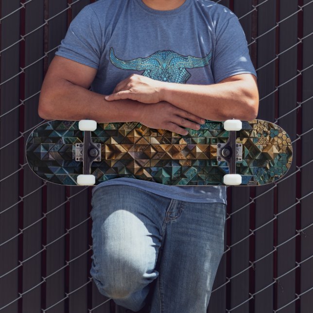 Skateboard Planche à roulettes - Deck d'art en mosaïque bleue (Extérieur 3)