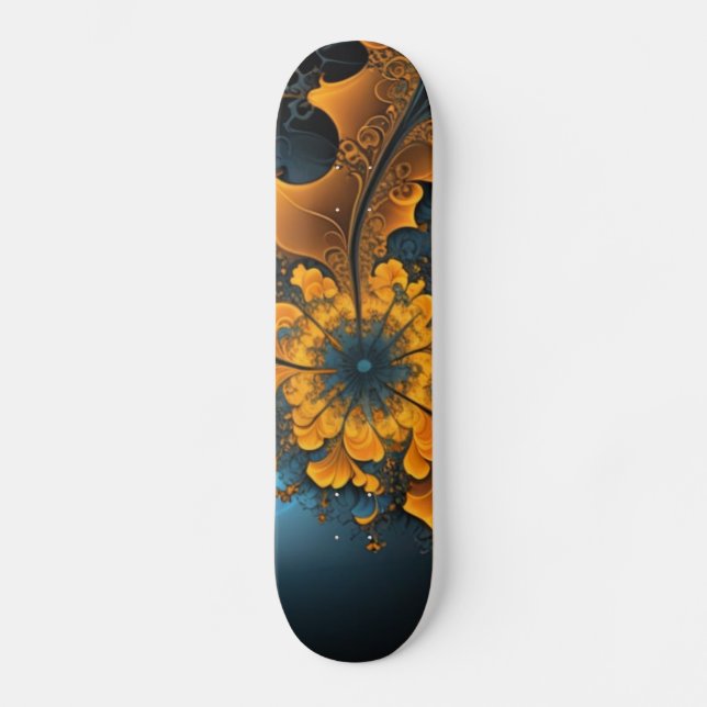 Skateboard Planche à roulettes en art fractal orange bleu abs (Recto)