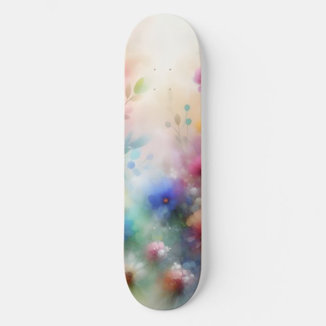 Skateboard Planche à roulettes Fleurs aquarelles abstraites (Recto)